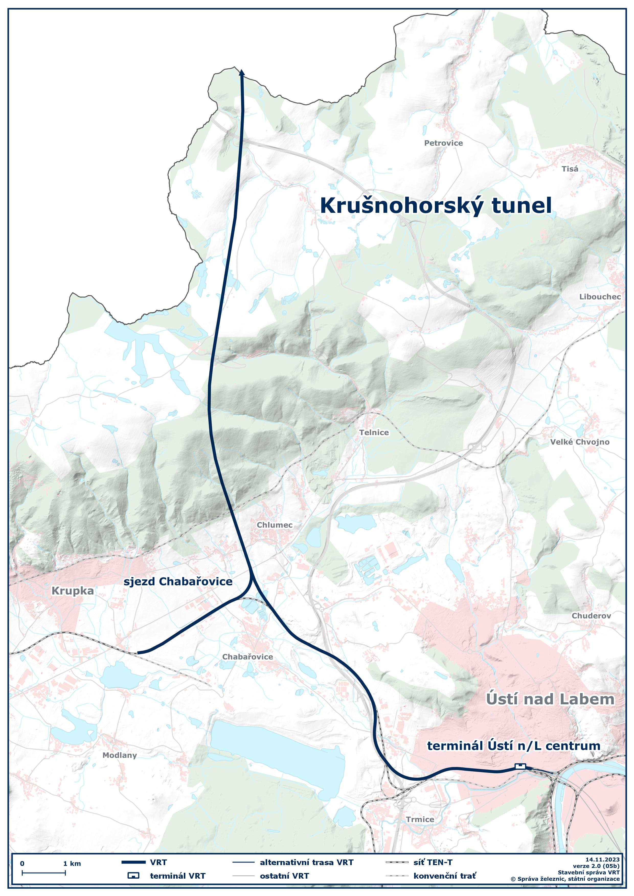 VRT Krušnohorský tunel - mapa