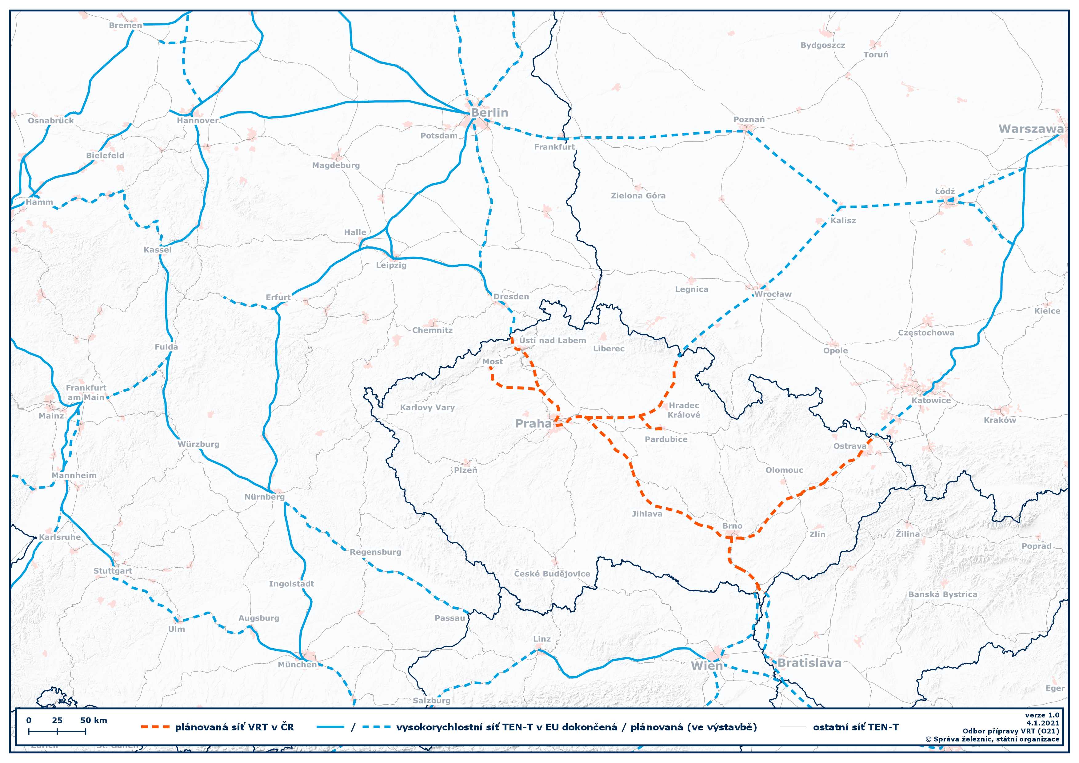 Mapa VRT ve střední Evropě